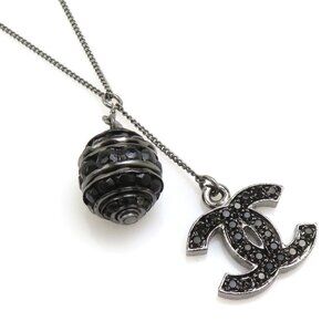 Chanel Necklace CC Logo Gunmetal Black